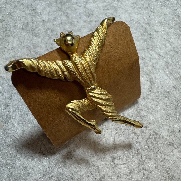 Vintage Gold-Toned Art Deco Style Dancer Brooch Pin Ballet MCM - Picture 3 of 6